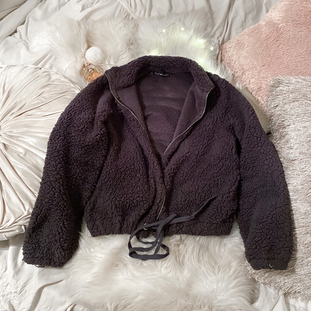 Dark Grey Teddy Bear Fleece Zip-up Jacket